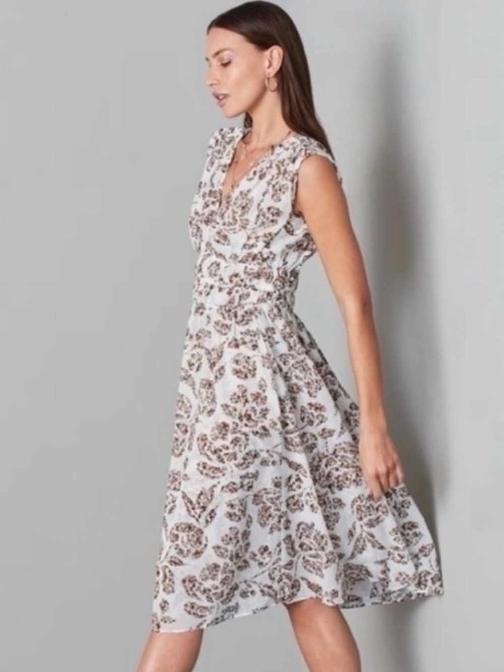 NWT White House Black Market Floral Midi Dress Sleeveless Fit & Flare Size L